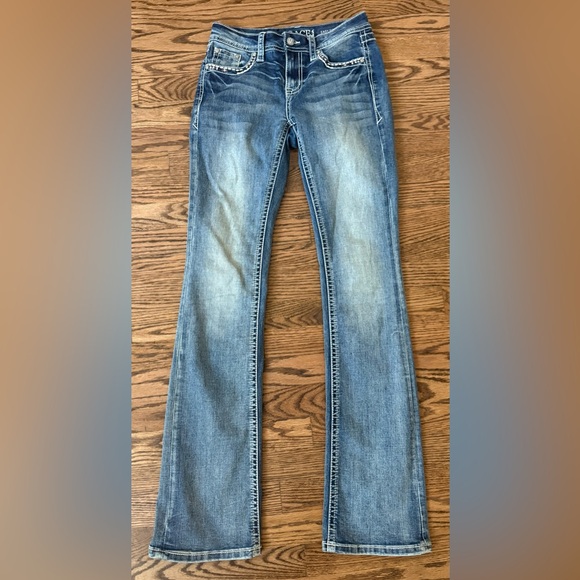 Grace In LA Women’s Western Steerhead Embroidered Flap Pckt Bootcut Jeans Sz 25 - Picture 2 of 9